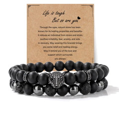 8mm Black Obsidian Onyx Hematite Lava Volcanic Stone Bracelet Leopard Head Bracelet Mens Crystal Beaded Bracelets Black Bead Bracelet Spiritual Protection Bracelet